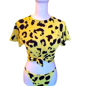 Cow print crop top&bikini swim set